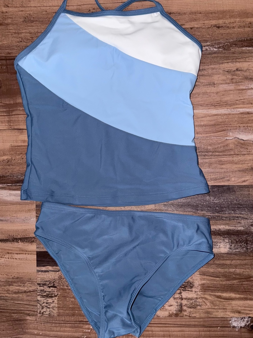 Forever 21 Girls Blue White Colorblock Tankini Bikini Set